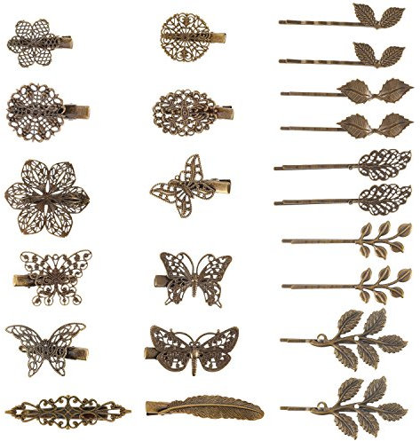22 Piezas de Clips de Pelo Vintage Pinza de Pelo en Forma de Hoja Bronce Clip de Cabello en Forma de Flor Mariposa Corazón para Chicas y Mujeres, Estilos Mezclados