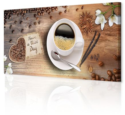 decomonkey Bilder Kaffee Küche 135x45 cm XXL 1 Teilig Leinwandbilder Kochen | Strukturleinwand, Holzkeilrahmen, Bild auf Leinwand, Wandbild, Kunstdruck, Wanddeko, Wohnzimmer, Wanddekoration, Caffe, Herz