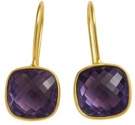 Pendientes chapados en oro con amatista de talla cojín