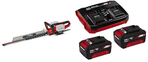 Einhell Taille-haies sans fil GE-CH 36/65 Li-Solo Power X-Change (36 V, 65 cm longueur de coupe, 30 mm écartement des dents, poignée pivotante, avec fourreau) avec Twincharger et 2 Batteries 3,0Ah