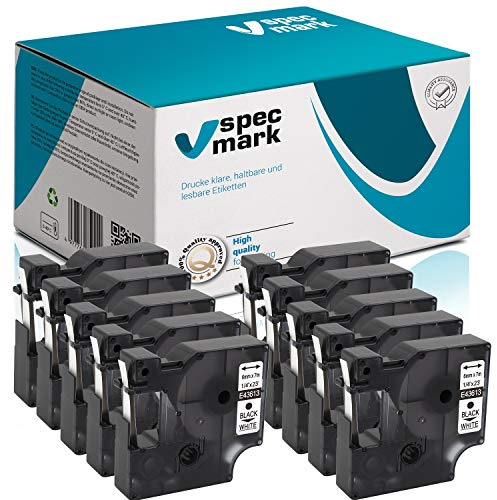 specmark Compatible para DYMO D1 43613 S0720780 cinta de escritura 6 mm x 7 m juego x 10 unidades negro sobre blanco compatible con DYMO D1 para impresoras LM Label-Point LW Label-Writer DUO