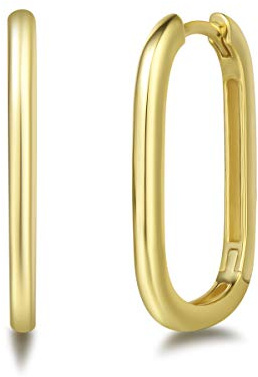 Damen Creolen Ohrringe Rechteckige Klein aus 925 Sterling Silber Minimalist Personalisiert Modisch Schmuck für Damen Mädchen - Größe: 25 * 15 mm