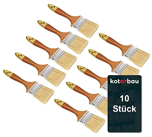 KOTARBAU® 10er Set Flachpinsel 2,5“ Borstenlänge 63 mm Lasurpinsel Lackierpinsel Malerpinsel Holzpinsel Lackiert für Renovierungsarbeiten