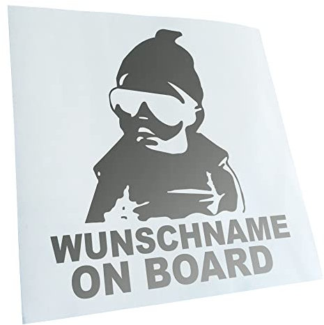 Kiwistar - Autoaufkleber - Wunschname on Board Baby - silber - 24cm Höhe - Heckscheibe Auto Aufkleber wetterfest für Kfz LKW Mofa Truck - Sticker außen selbstklebend Tuning Zubehör für Fenster Fahrzeug