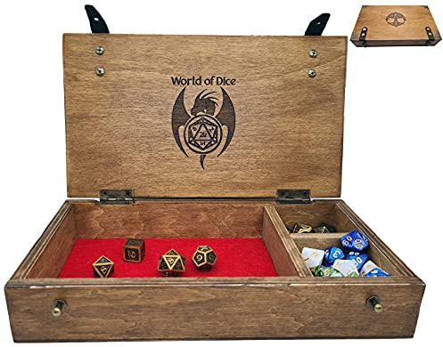 World of Dice - Würfeltruhe aus Holz Yggdrasil - für bis zu 150 Pen & Paper Würfel, mit Würfelteller, ideal für Dungeons and Dragons (D&D) (XXL-Rechteckig)