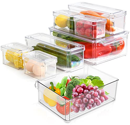 TWBEST Kühlschrank Organizer 8 Set,Kühlschrank-Organizer Mit Griff für Küche-Mit Deckel,Behälter für Kühlschrank Aufbewahrungsbox Haus Organizer,Speisekammer,Schränke,Regale-BPA Frei