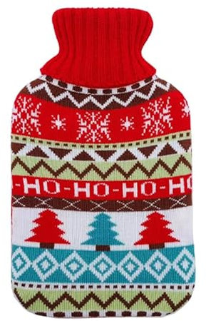 CHUANGOU Noël Bouillote à Eau Chaude Bouillotte avec Housse Grande Capacité de Couverture 1L Luxe Doux Fourrure Garder au Chaud pour Enfants Femmes Hommes Sapin de Noël