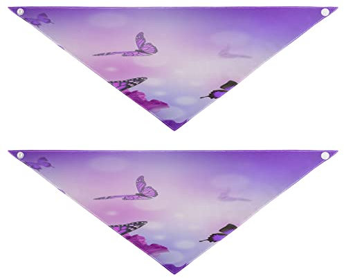 2 Stück Hundehalstücher Haustier Bandana Schal Druckknopf Dreieck Lätzchen Halstuch Set Haustier Urlaub Zubehör Dekor für kleine bis große Welpen Hunde Katzen Medium Amazing Schmetterling Fee Blumen