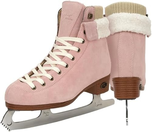 Riedell Ember Recreational Ice Skates for Women and Men - Comfortable Suede Leather Figure Skates with Lightweight PVC Outsoles and Fold-Over Collars - Blush - 8