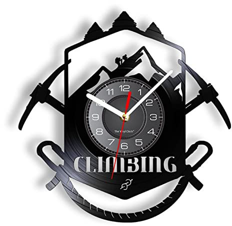 Guang trading 12 Inch Round Wall Clock Mountain Climbing Logo Wall Clock Hiking Trail Ice Axe Extreme Sport Equipment Vinyl Record Wall Clock Gift