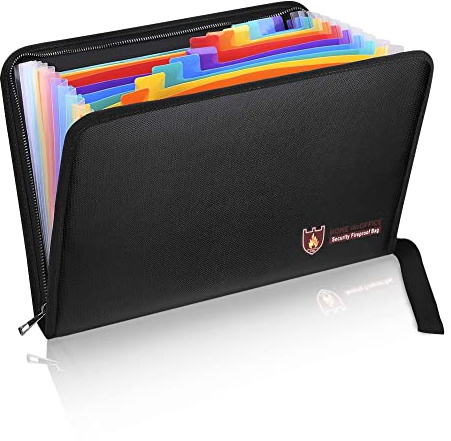 Fireproof Document Bag Fire & Water Resistant File Folder A4 Size 12 Pockets Fireproof Waterproof Safe Document Holder, Non-Itchy Silicone Coated Portable Filing Pouch for Legal Document(Colorful)