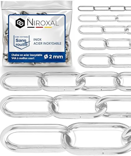 NietFullThings 16 meter 2 mm tjock rostfri stålkedja metervara V4A kedjor lång längd i stycke A4-ankarkedja DIN 5685 länkkedja DIN 763 rostfri stålkedja avstängningskedja 16 m