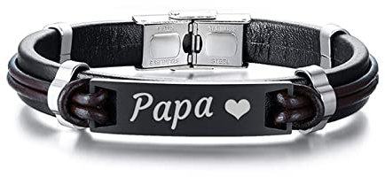 Bishilin Herren Armband Partner Magnet, Leder Armbänder Personalisiert Schild mit Gravur Papa Partnerarmband Männer Armband Charms 21.5 cm