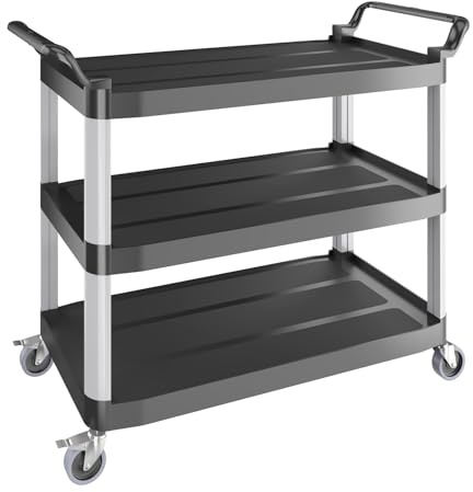 BLV servierwagen schwar mit Rollen,rollwagen mit 3 böden Es Wird für den Transport von Lebensmitteln, Geschirr und Alkohol in Restaurants und für die Hotelhygiene verwendet (97H×104B×51T(250kg))