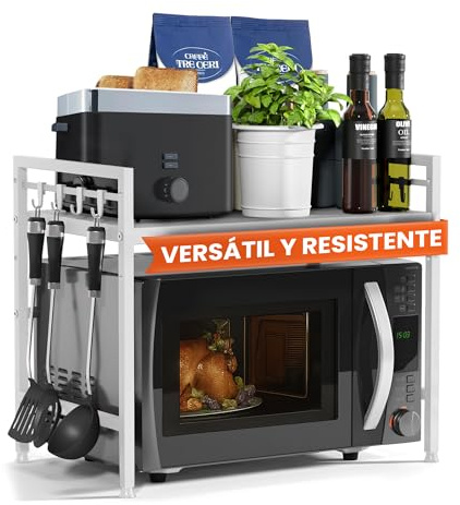 Heldenwunder Scaffale per microonde da cucina, in acciaio (2 livelli), per microonde, per forno a microonde, altezza e ripiano regolabile in lunghezza, istruzioni video (lingua italiana non garantita