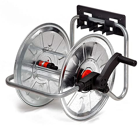 Giordanoshop Avvolgitubo Manuale da Muro Portatile 50 mt Tubo Ø1/2” in Acciaio Zincato Grigio Agrati