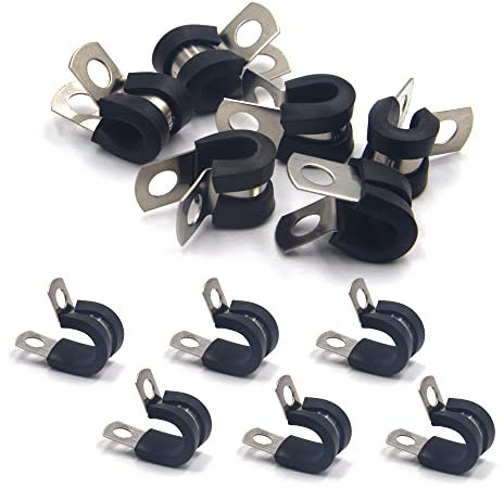 BESTYCHAO 12 clip a P rivestite in gomma, 6 mm, fascette stringitubo in acciaio inox, clip a P per tubi, cavi, cavi, montaggio tubi, nero