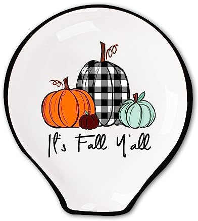 Whaline Repose-cuillère d'automne en céramique à carreaux en forme de citrouille, plats à sauce saisonniers, plats de ferme, automne, Thanksgiving, cuillère à café, plat pour cuisinière, ustensile de
