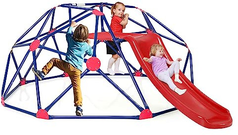 COSTWAY Kletterkuppel mit Rutsche, Klettergerüst in Kuppelform mit Stoffplattform, 180 kg Belastbarkeit, Outdoor & Indoor Spielplatz für 3-10 Jährige, Ideal für Turnhalle, Hinterhof, Garten