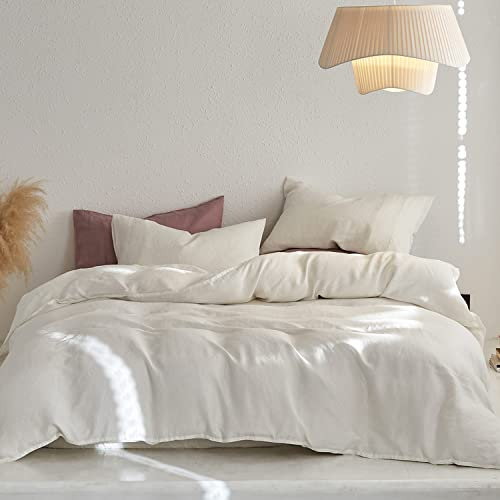 TOSMO Set di biancheria da letto in lino 100% lino francese, 3 pezzi, morbido e traspirante, per chi dorme calde, 1 copripiumino e 2 federe (bianco sporco, king size)