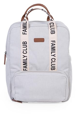 CHILDHOME, Sac à dos à langer Family Bag Club, Grande capacité, Multifonctionnel, Tapis à langer inclus, 11 Compartiments, Pochettes Isothermes, Passage Trolley-valise, Accroche Poussette, 20.5L, Ecru