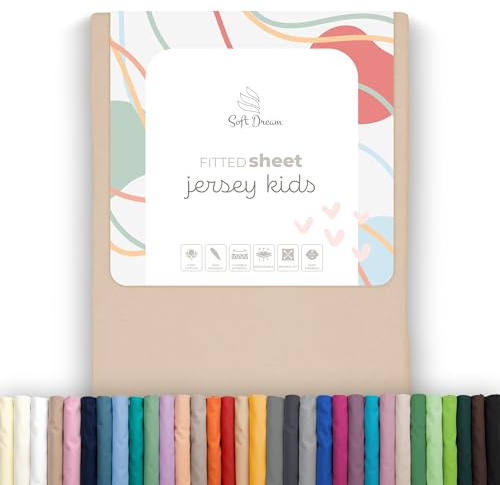 Soft Dream Spannbettlaken 90x160 cm Baumwolle Jersey | Hellbeige | Steghöhe 20 cm | 150 g/m² | gekämmte Baumwolle | OEKO-TEX Standard 100