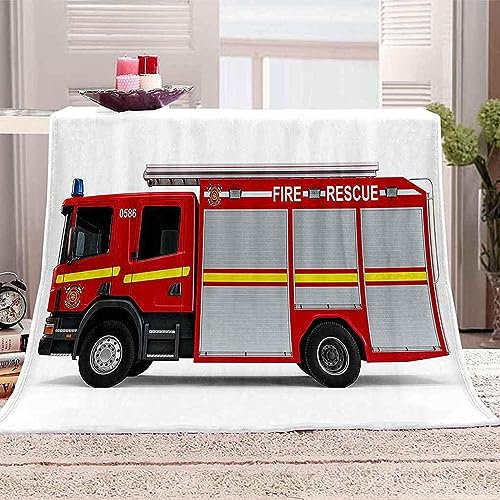 Kuscheldecke 80 x 150 cm 3D Rot Flanell Fleecedecke, Weich Warm Flauschig Decke Feuerwehrauto Wohndecke Decken für Sofadecke Couchdecke kuscheldecken für Kinder Erwachsene, Blanket