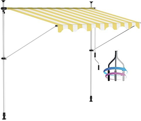 Klemmmarkise Markise Balkon ohne Bohren, Balkonmarkise Balkon Markise, Freistehende Faltmarkise Markise mit Handkurbel, Höhenverstellbar Terrassenüberdachung 4m J