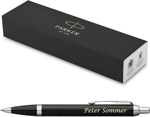 PARKER IM Core Kugelschreiber mit Gravur | Premium Stift | Geschenkbox | schwarze Mine | personalisiertes Geschenk | Namen | graviert | Jahrestag | Geburtstag (Matte Black C.C.)