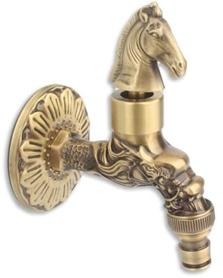 Waschmaschine Wasserhahn 1/2 Vollkupfer Antiker Geschnitzter Tiergriff Einzelner Kaltwasserhahn Badezimmer 3/4 Waschmaschinenhahn Pferd