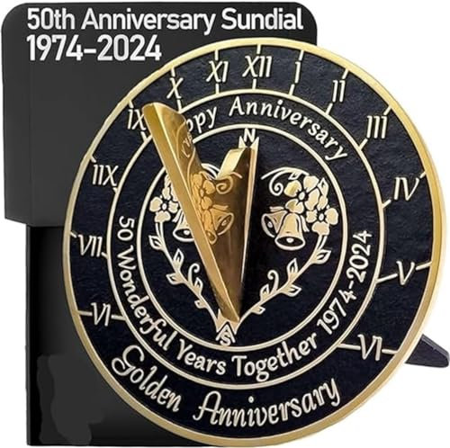 ANTIQUEMEDIEVAL Sonnenuhr zum 50. Hochzeitstag 2024, mit Ständer, 25,4 cm