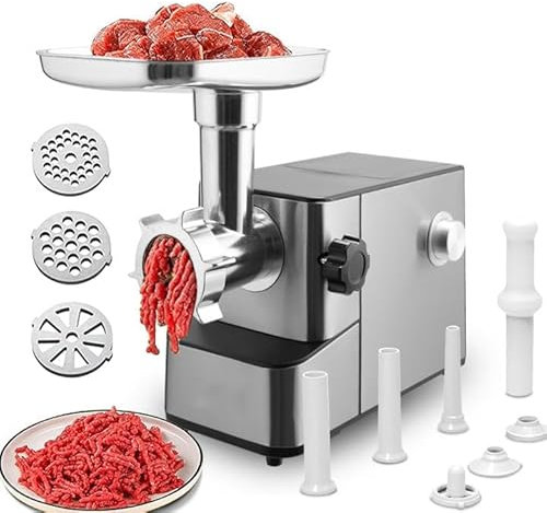 CYTBEK Tritacarne Elettrico, riempitrice elettrica per Salsicce con 3 bocchini (14/20/22 mm)/2 Lame Metalliche (4 mm/7 mm), Interruttore a manopola, con Funzione inversa, per clistere, Carne