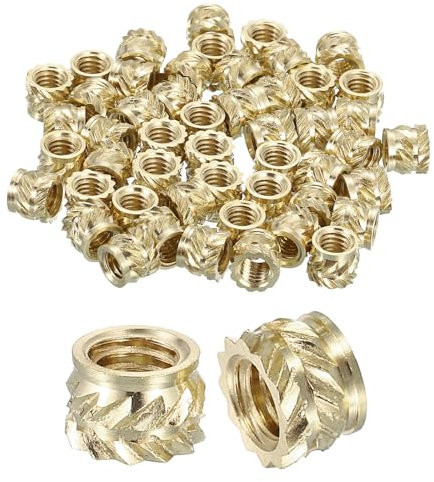 Sourcing Map Knurled Insert Nuts, 50pcs M4 x 4mm L x 6mm OD 3D Printing Brass Female Threaded Inserts, Heat Set Embedment for Printing