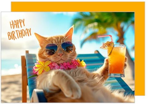 Edition Seidel Premium Geburtstagskarte mit Umschlag. Glückwunschkarte Tier Karte Billet Geburtstag Happy Birthday Mann Frau Coole Katze Strand Meer Cocktail Relax Humor (G3520 SW024)