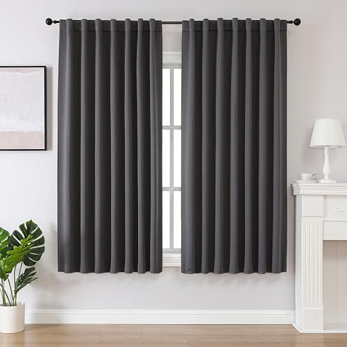 Joydeco Schlaufen Verdeckten Vorhänge 2er Set,H 175 x B 140 Dunkelgrau Verdunkelung Blackout Blickdicht Kurze Polyester Vorhang Stangendurchzug Gardinen Schlafzimmer Wohnzimmer Curtains