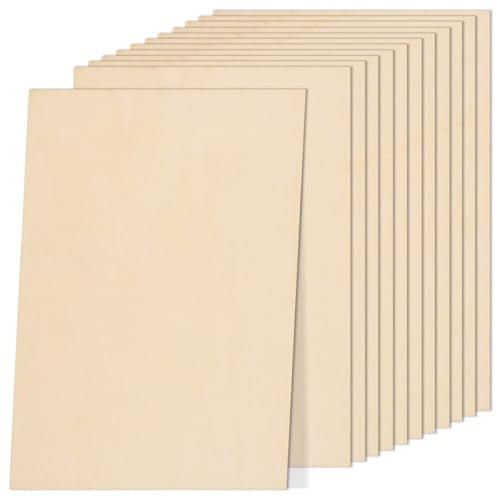 12 Pack Plywood Sheets for Crafts 300 x 400 x 3mm Unfinished Basswood Sheets Blank Plywood Boards Craft Rectangular Wood for Woodcraft, Painting, Engraving, Stenciling, Home Decor, Models Making