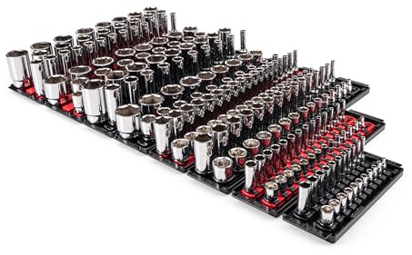 TEKTON 1/4, 3/8, 1/2 Inch Drive 6-Point Socket Set with Rails and Trays (214-Piece) | SHD99202