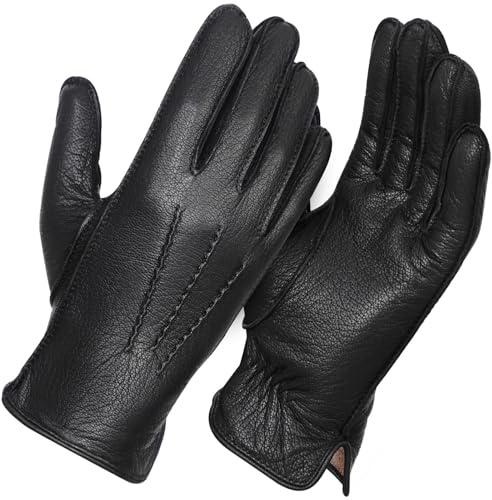 FIORETTO Men’s Chrome-Free Leather Winter Gloves – Driving Gloves with Warm Wool Lining, Genuine Sheepskin for Cold Weather Black Medium