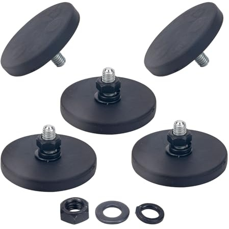 5 Stück Gummiert Magnete Mit 10kg Haftkraft, 43mm Starker Halt, M6 Außengewinde, Schraubbar, Mit Loch und Gewinde