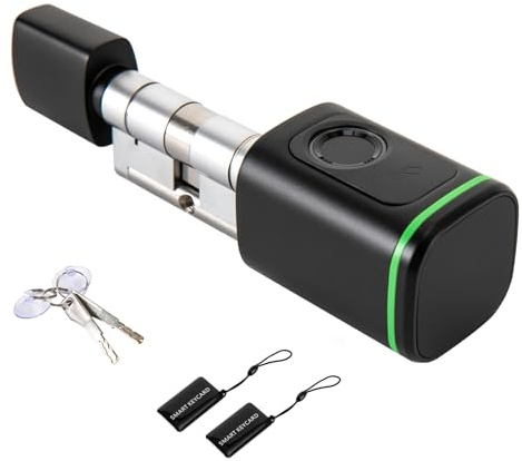 Smart Fingerabdruck-Schließzylinder 60mm Elektronisches Türschloss SchließZylinder mit 2 Schlüssel, 2 Keycards, App Kontrolle, Fingerabdruck Schloss (Schwarz)