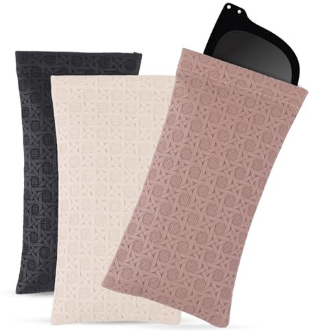 Deepton Brillenetui Weich, 3 Stück Brillentasche, Sunglasses Case, Brillenhülle, Pu Leder Brillenetui Schutzhülle, Tragbar Sonnenbrille Etui, Quetschoberteil Brillen Tasche für Männer und Damen