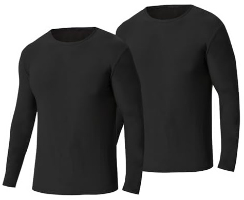Confezione da 2 di biancheria intima termica da uomo, con maniche lunghe, per l'inverno, con scollo tondo, maglietta termica, calda, biancheria intima da sci, Nero , 3XL