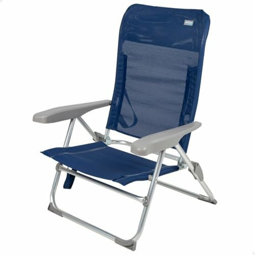 AKTIVE Silla de Playa Plegado Slim multiposición antivuelco Azul Marino, Medidas 47x56x89 cm, Material Aluminio, 6 Posiciones, Resistente, Peso máximo soportado 110 kg (62660)