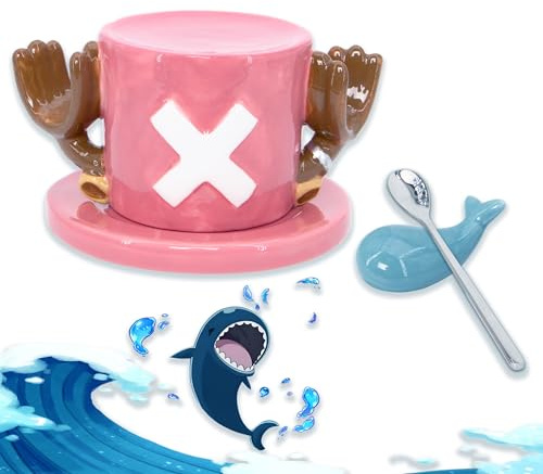 Roffatide Anime Coffee Mugs Hat Ceramic Coffee Tea Milk Cup Office Cup Gift or Souvenir for Christmas Birthday Pink (Spoon+Laboon Spoon Holder)