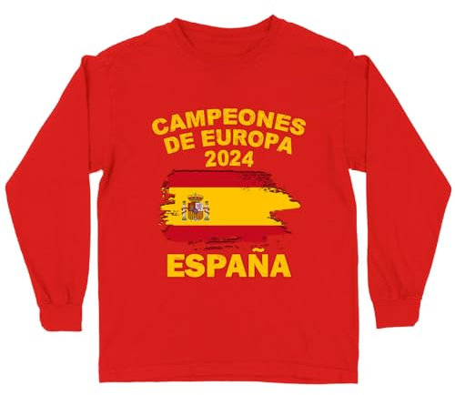 lepni.me Langarm-T-Shirt mit spanischem Fußballmotiv für Kinder | Spanische Flagge Trikot | WM 2022 Meister der Europameisterschaft 2024 Top Fans (9-11 Jahre Rot Mehrfarben)
