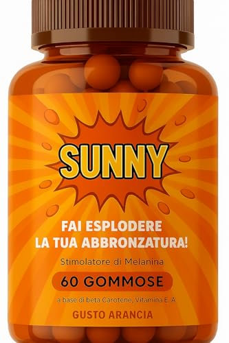 Sunny – Integratore Abbronzatura Naturale con Betacarotene, Rame, Selenio e Vitamine – Stimola la Melanina, Prepara e Mantiene il Colorito – 60 Gommose – AlohaLabs