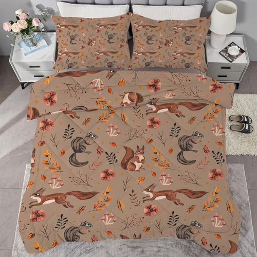 buyluhn Bettdecke 180x220 Tierwald, 4 Jahreszeiten Bettdecken Herbst Ohne Bezug Nutzbar, Kinder Steppdecke Microfaser Ganzjahresdecke，Waschbar Bettzeug mit 2 Kissenbezug für Sommer Winter