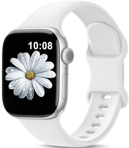 AMSKY Bracelet Sport Silicone Compatible avec Bracelet Apple Watch Se 40mm 44mm 42mm 46mm 45mm 41mm 38mm, Doux Imperméable Femme Homme pour iWatch Serie 11 10 9 8 7 6 5 4, SE 3 2 1, Blanc