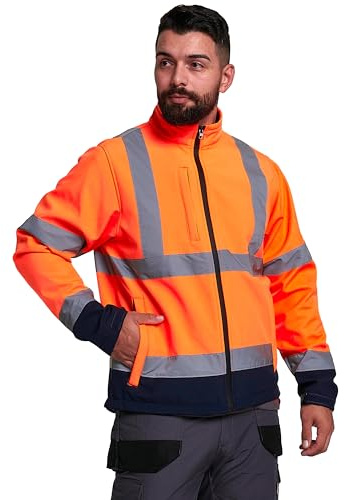 KPTN Hi Vis Softshell Jacket | High Visibility Reflective Safety Workwear Coat for Men & Women – Waterproof Weatherproof Fluorescent Hi Viz Work Jacket