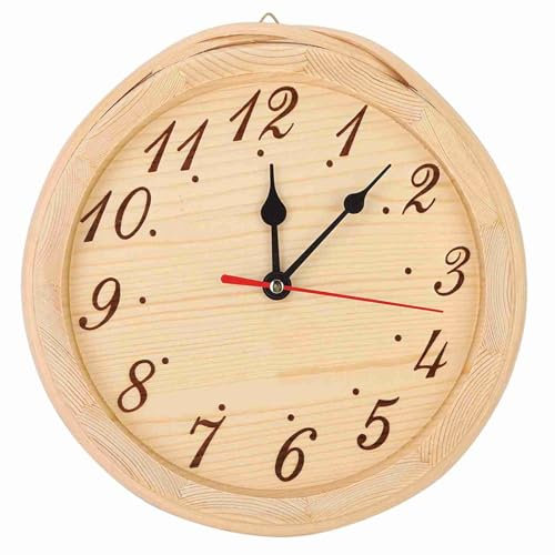 NOENNULL Sauna Clock 9.1in Wooden Sauna Clock Sauna Wall Clock Analog Clock for Sauna Room Home Bedroom Use Sauna Accessories
